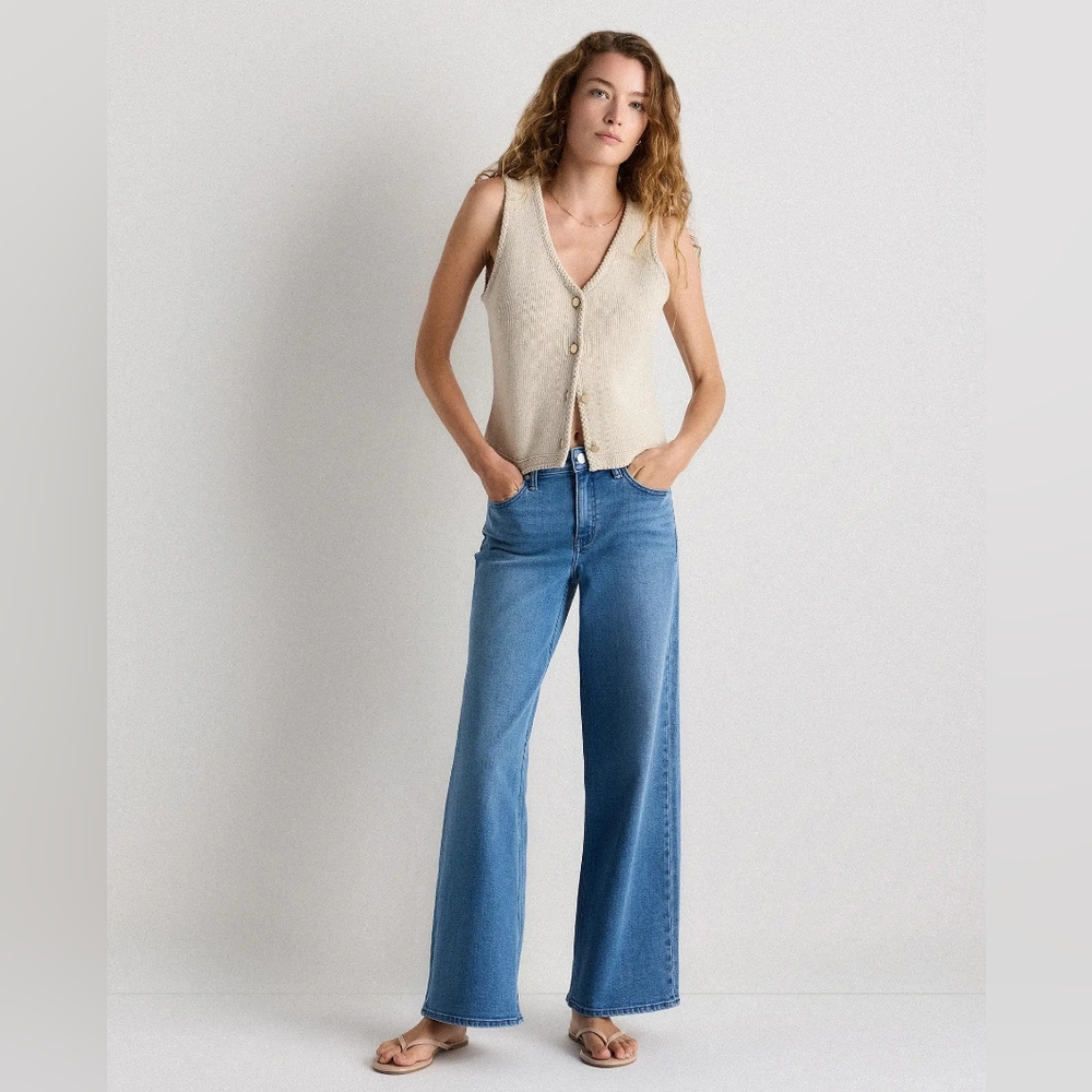 Quince Wide Leg Strecth Cotton Denim. Seaside Blue NWT Size 28